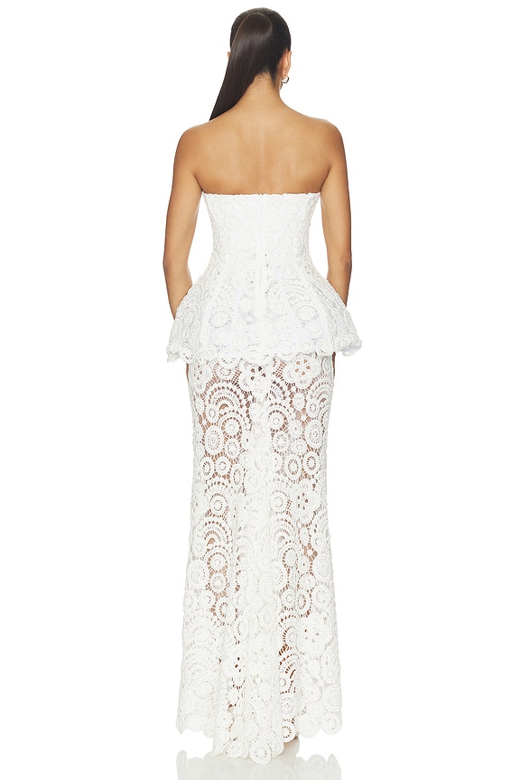 peplum embroidered bodycon dress in white PatBO Gal Embroidery Maxi Chi chi london