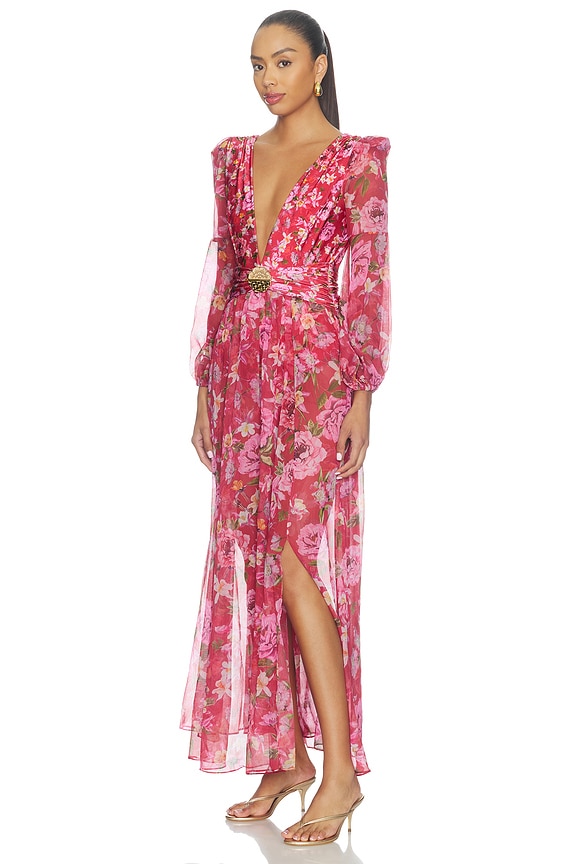 view 2 of 4 Peony Print Plunge Maxi Dress in Red