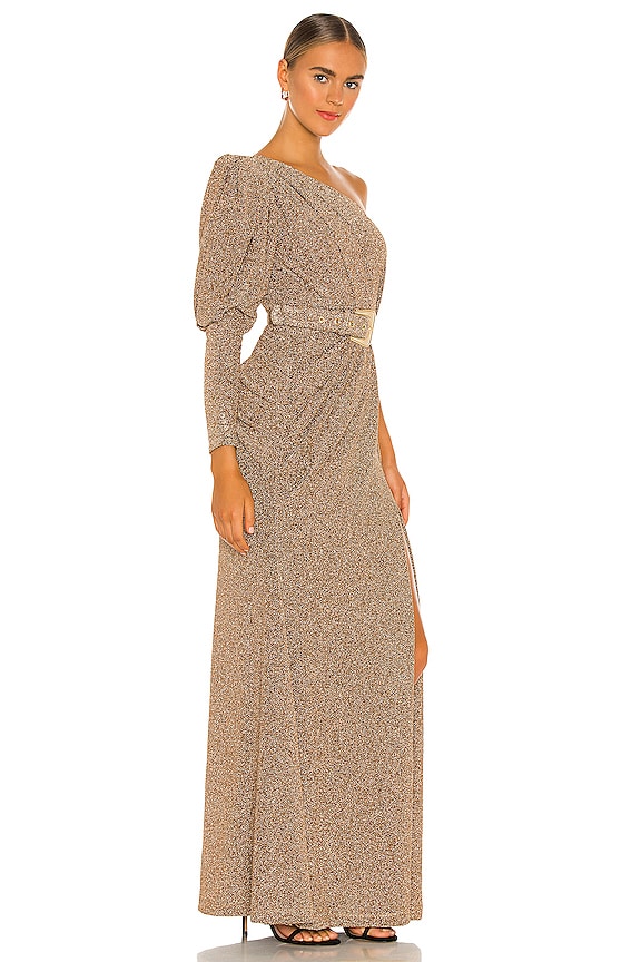 view 2 of 5 Lurex One Shoulder Maxi Dress in Gold