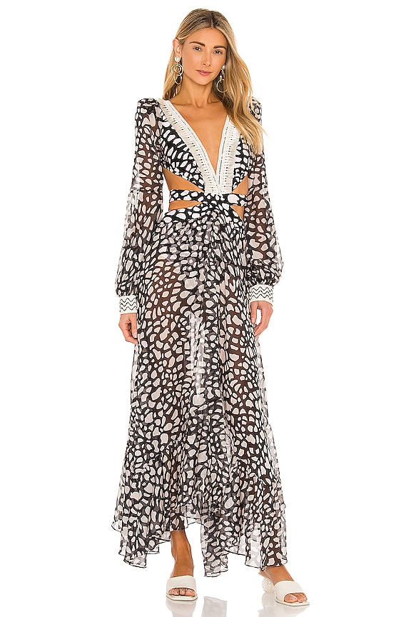 view 2 of 4 Spotted Fringe Beach Dress in Black & Cream