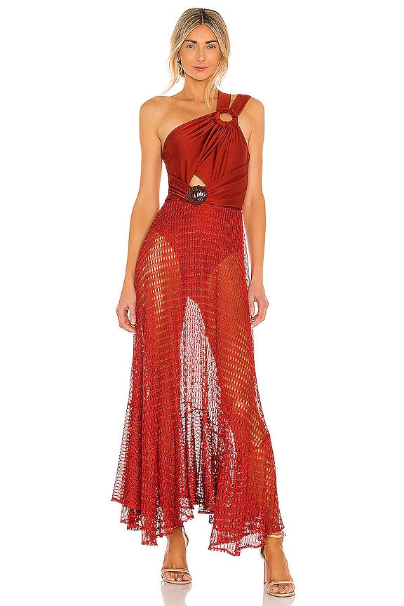 view 1 of 3 Asymmetric Netted Beach Dress in Red