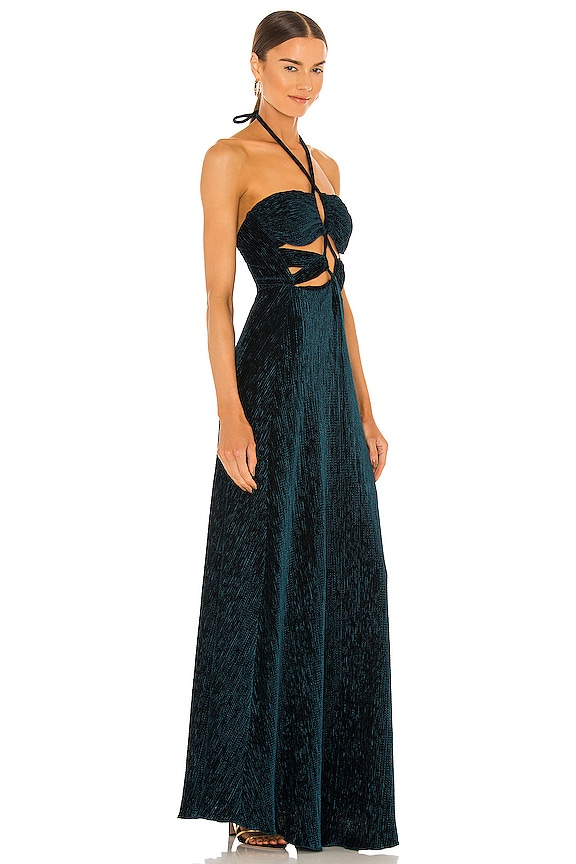 view 2 of 3 Textured Velvet Laceup Dress in Prussian Green