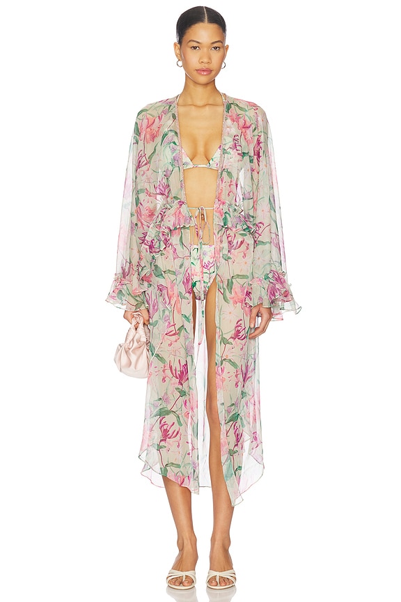 view 2 of 4 Honey Flower Long Robe Cover Up in Green