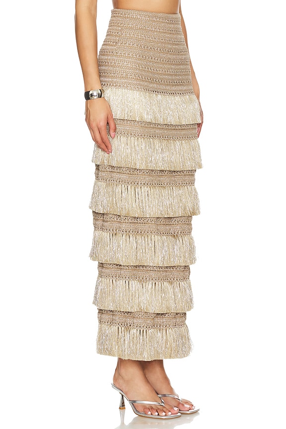 view 2 of 5 Fringe Maxi Skirt in Gold