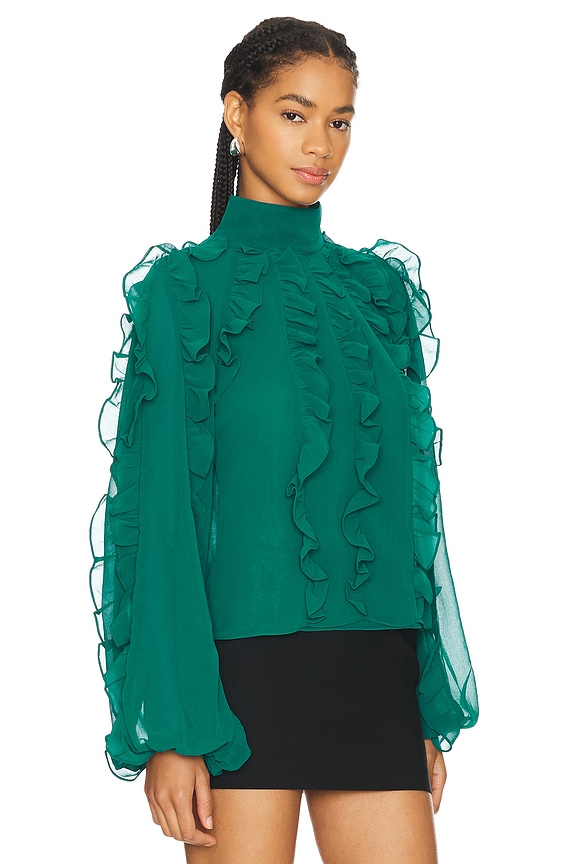 view 2 of 4 Ruffle High Neck Blouse in Galapagos