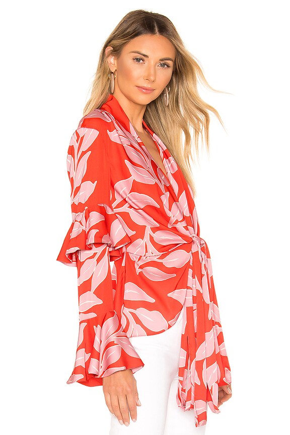 view 2 of 4 Leaf Print Wrap Top in Hot Pink