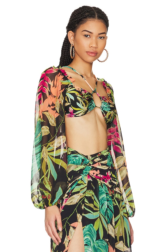 view 2 of 4 TOP CROPPED TROPICALIA STRETCH in Black