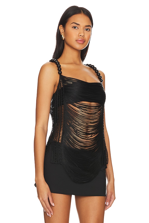 view 2 of 4 Draped Fringe Top in Black
