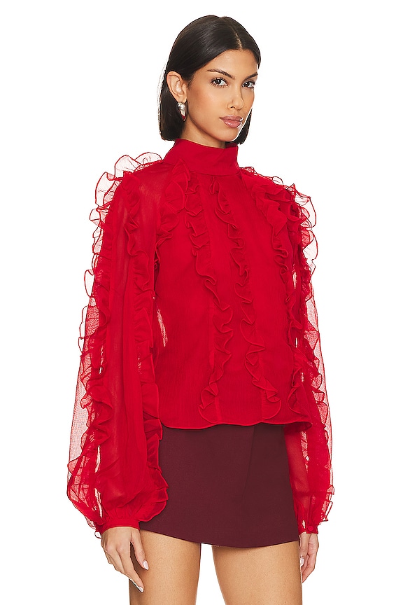 view 2 of 4 BLUSA CON VOLANTES Y CUELLO ALTO in Poppy