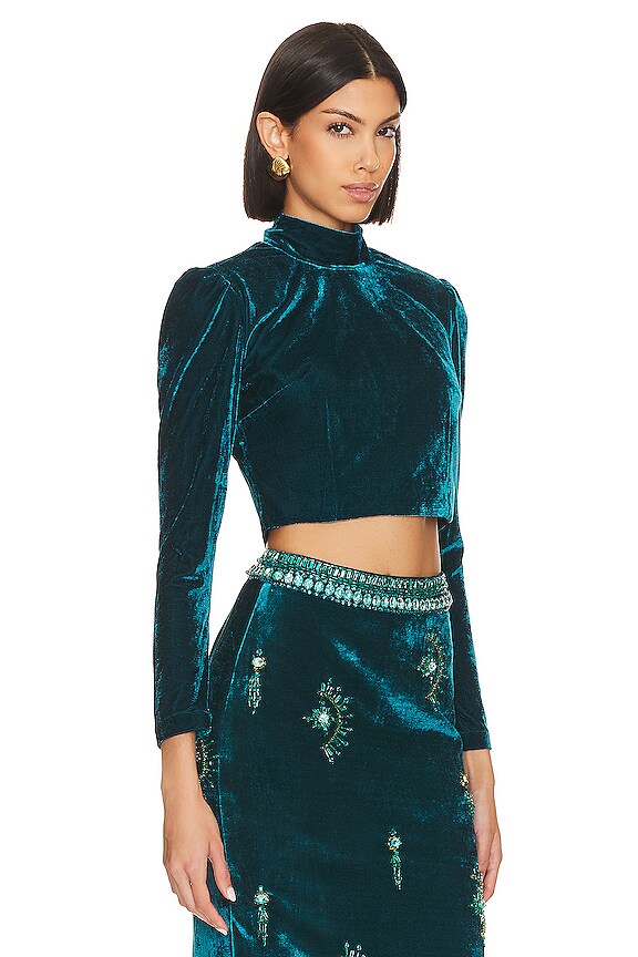 view 2 of 4 Luxe Velvet Crop Top in Azure
