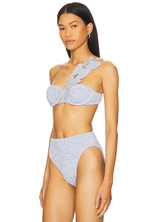 view 2 of 5 Papillon Jacquard One Shoulder Bikini Top in Blue