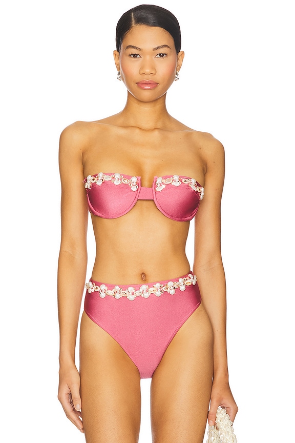 view 2 of 6 Seashell Lycra Embroidered Bikini Top in Pink