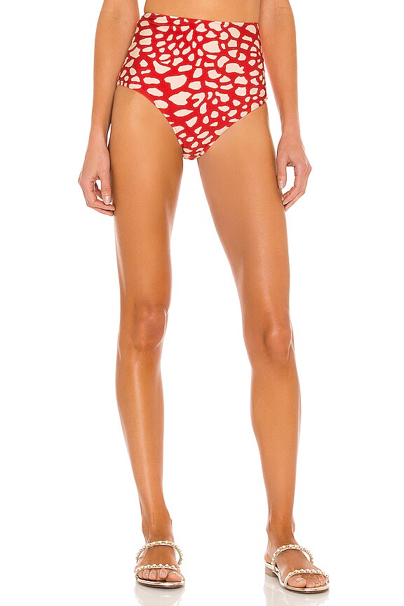 view 1 of 4 Spotted High Waist Bikini Bottom in Red & Cream