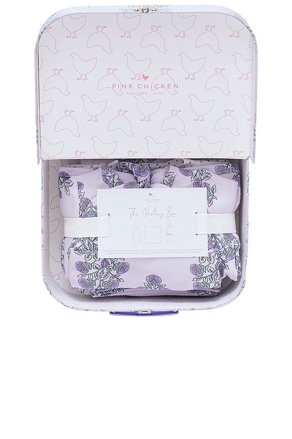view 2 of 2 Nesting Box Baby Take Home Set in Lavender Bouquet Floral Block Print