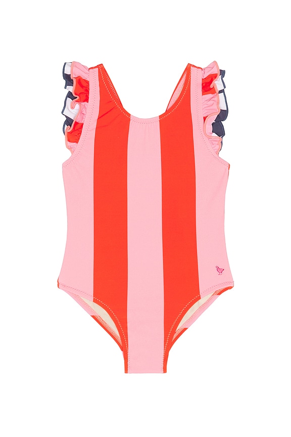 view 1 of 2 Girls Liv Swimsuit in Pink Wide Stripe With Red Stripe
