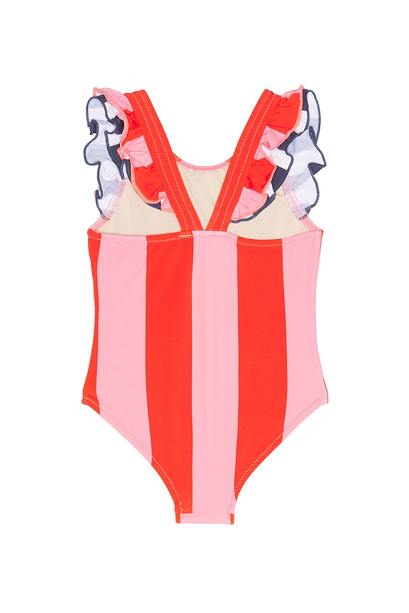 view 2 of 2 Girls Liv Swimsuit in Pink Wide Stripe With Red Stripe