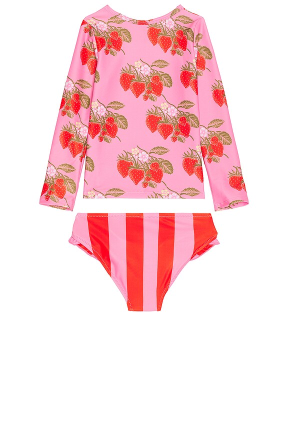 view 2 of 4 Girls Rash Guard Set in Pink Wild Strawberries