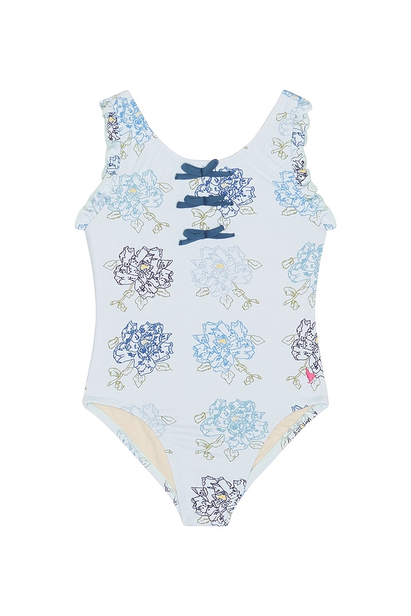 view 1 of 2 Girls Sylvie Bow Swimsuit in Blue Quilt Floral