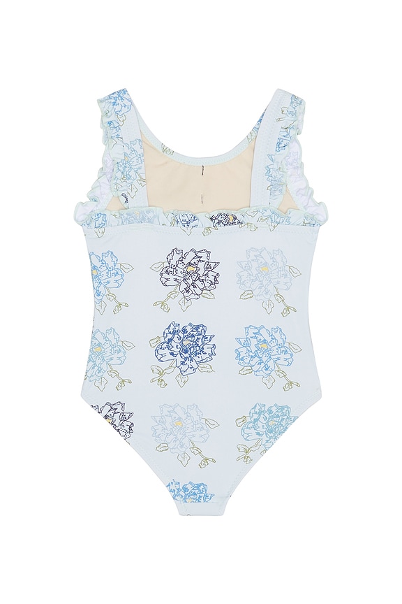 view 2 of 2 Girls Sylvie Bow Swimsuit in Blue Quilt Floral
