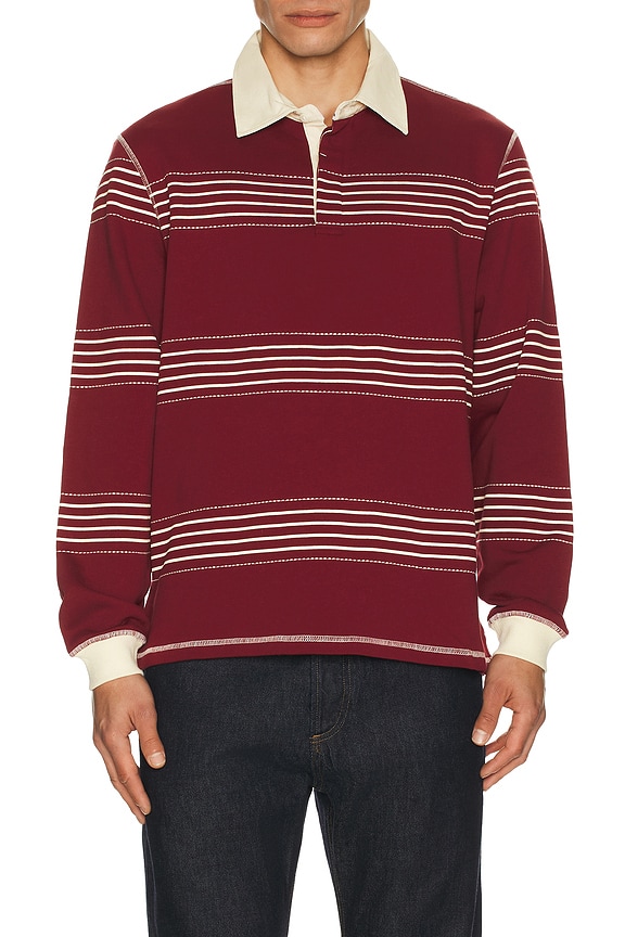 view 1 of 4 Editor Striped Rugby Polo in Burgundy