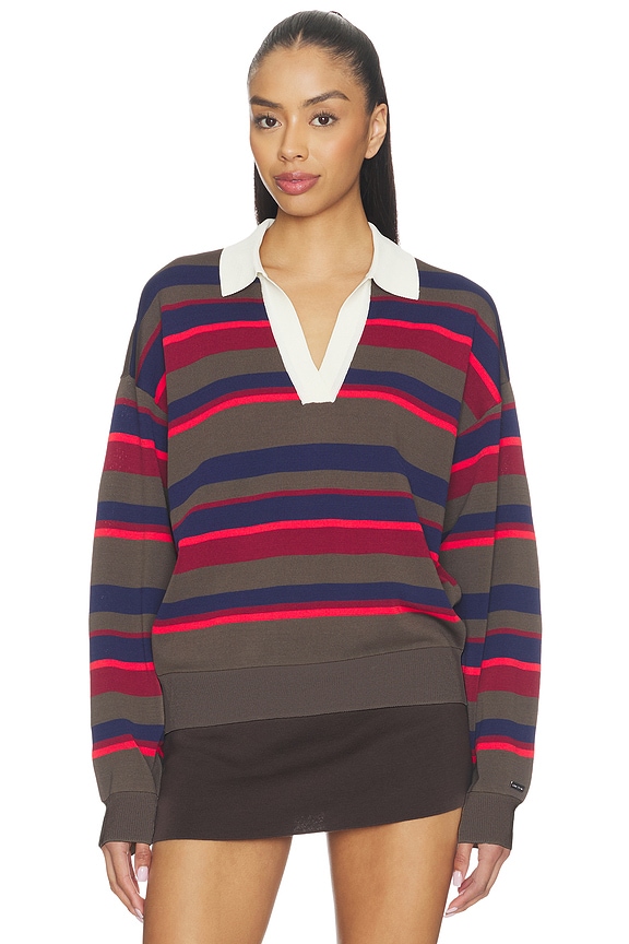 view 1 of 4 Retreat Stripe Collar Knit Pullover in Strawberry Stripe