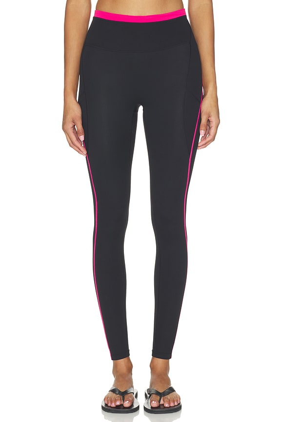 view 2 of 6 Rapid Full Length Legging in Black & Cosmo Pink