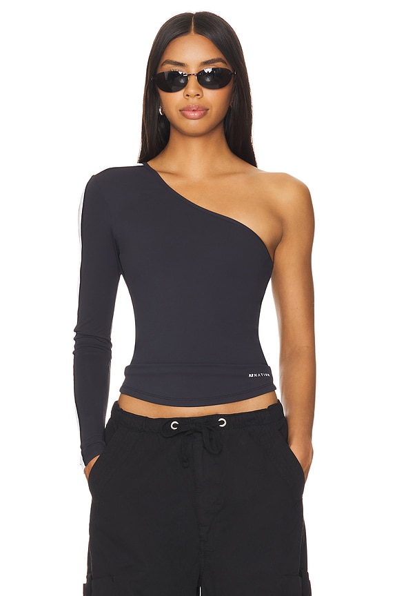 view 2 of 5 Foundation Asymmetric Long Sleeve Top in Black