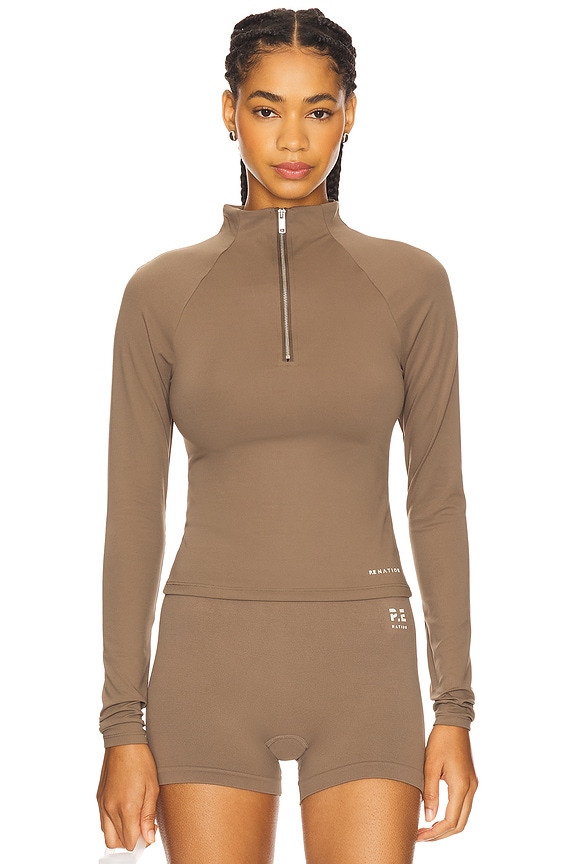 view 2 of 5 Routine Quarter Zip Long Sleeve Top in Walnut