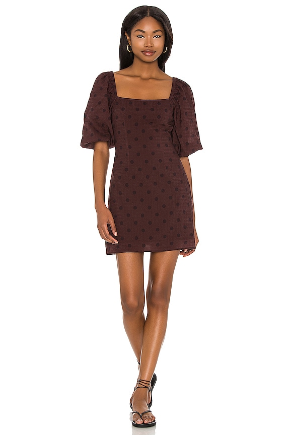 view 1 of 3 Puff Sleeve Mini Dress in Raisin