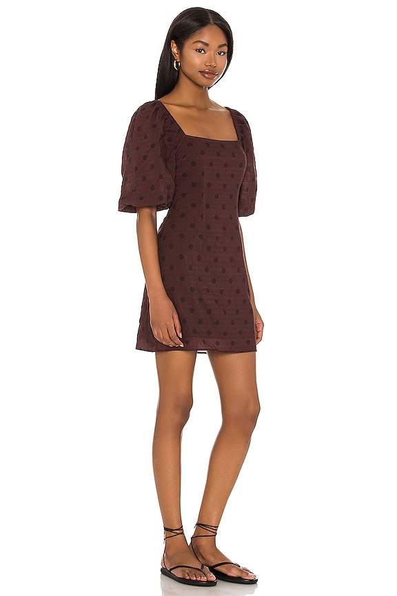 view 2 of 3 Puff Sleeve Mini Dress in Raisin