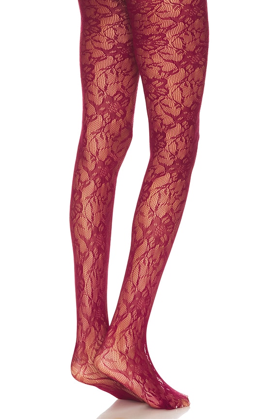 view 2 of 2 Lace Tights in Burgundy