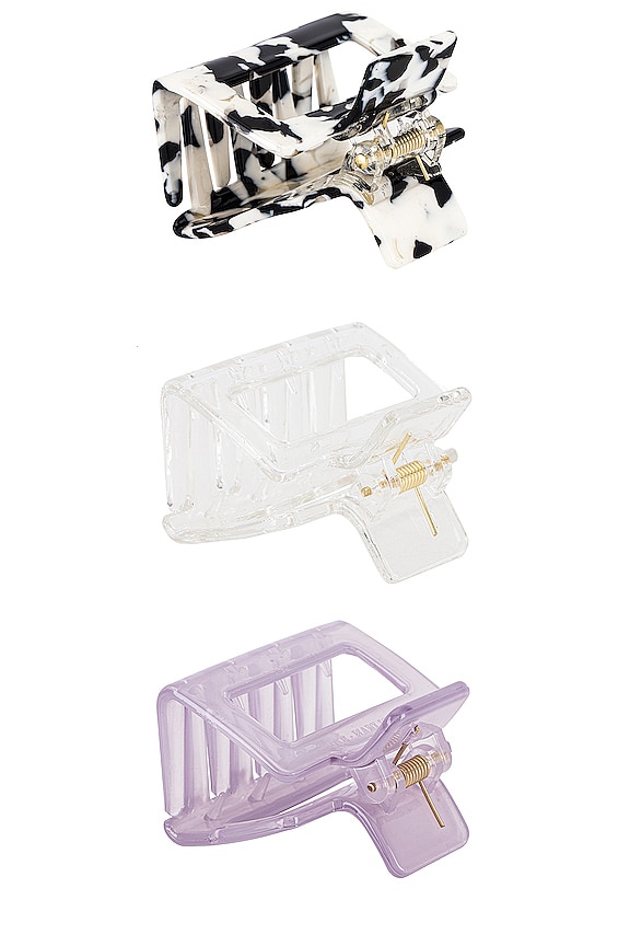 view 2 of 2 Hair Clip Set in Clear, Purple, & Cow