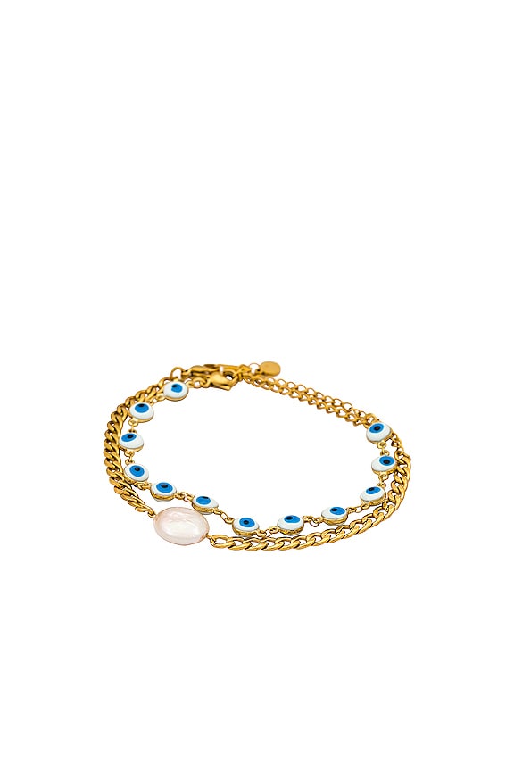 view 2 of 4 Evil Eye & Pearl Bracelet Set in Gold