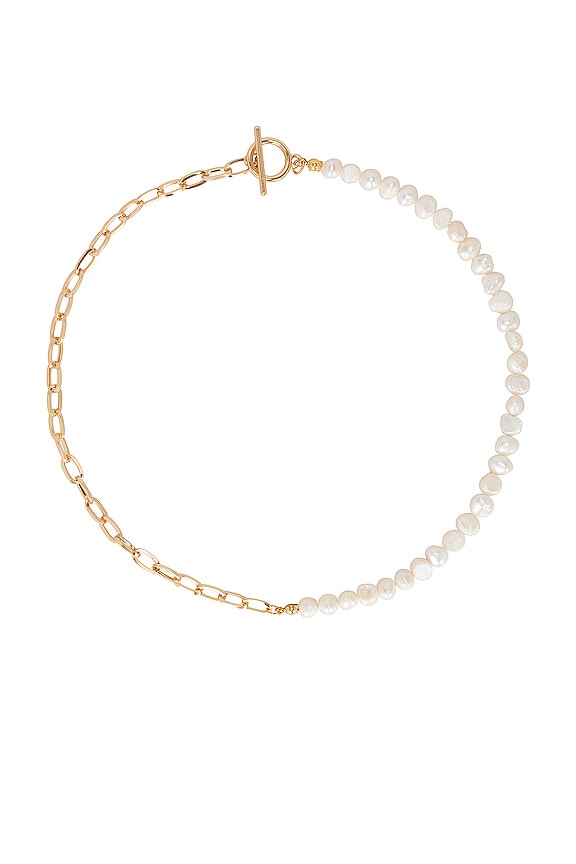 petit moments Pearl Paper Clip Necklace in Gold | REVOLVE