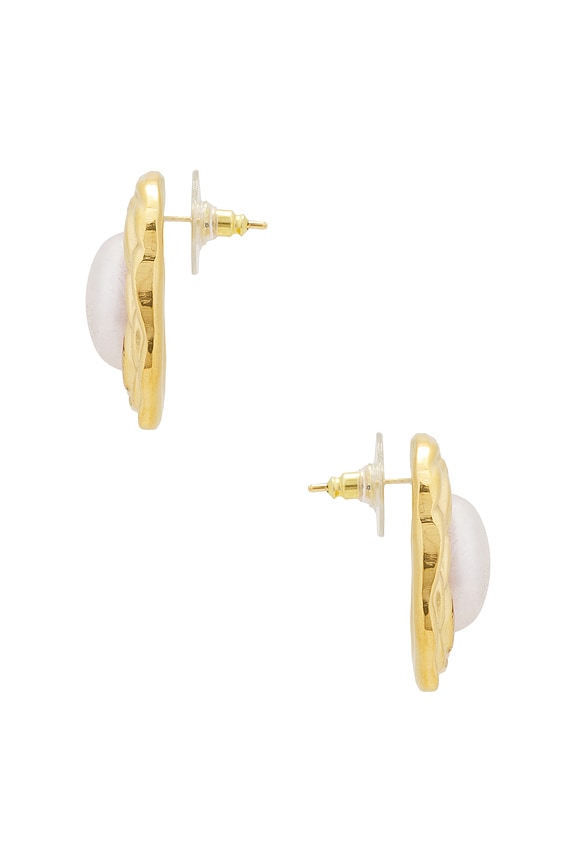 view 2 of 2 Oval Pearl Stud Earrings in Gold