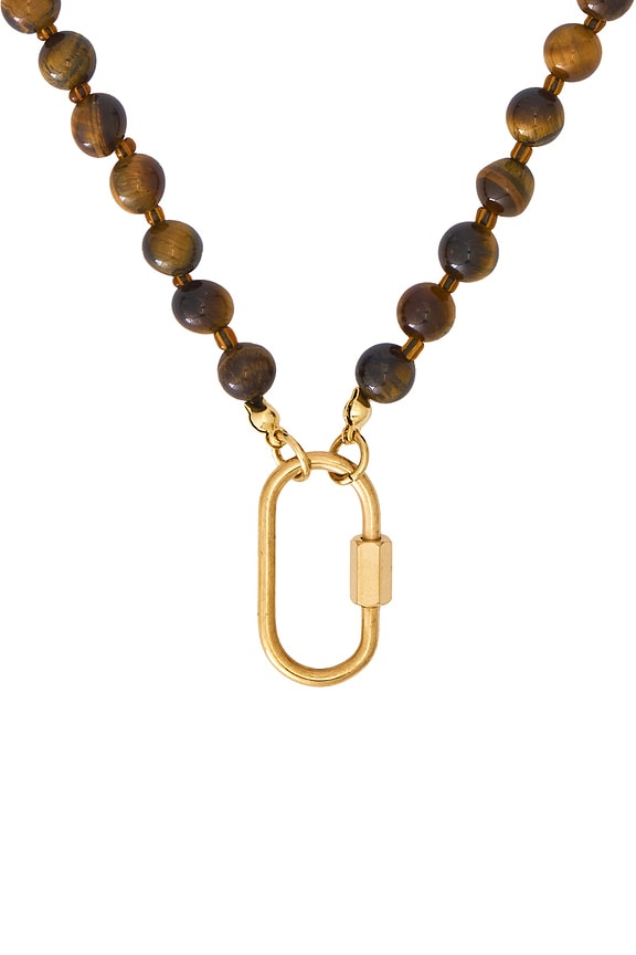 view 2 of 2 Beaded Carabiner Necklace in Tiger's Eye & Gold