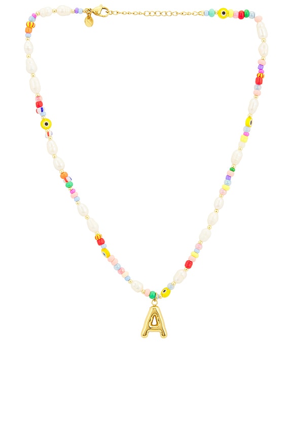 view 1 of 3 Beaded Pearl Bubble Initial Necklace in Multi