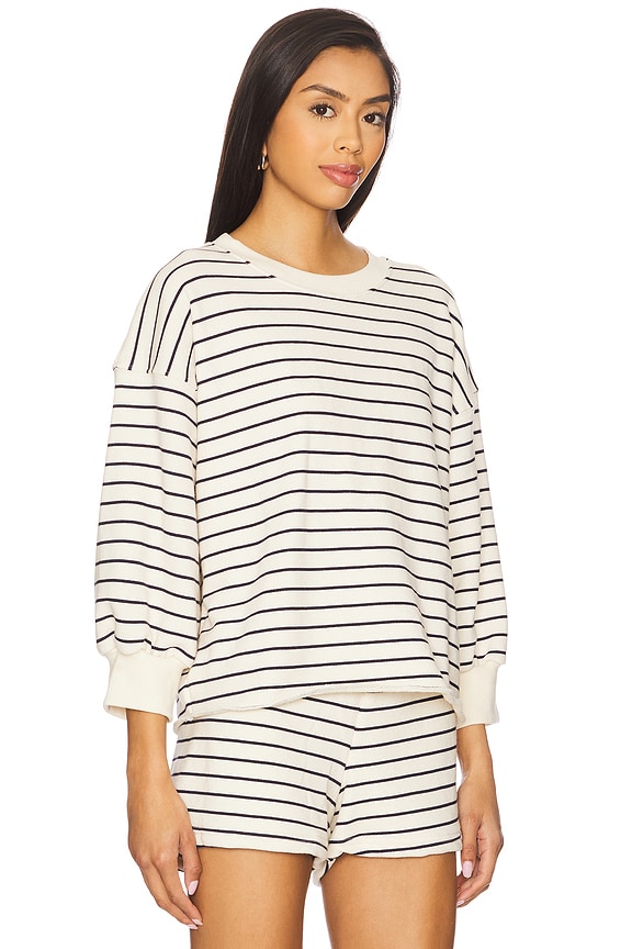 view 2 of 5 Fleece Pullover in Navy & Natural Stripe