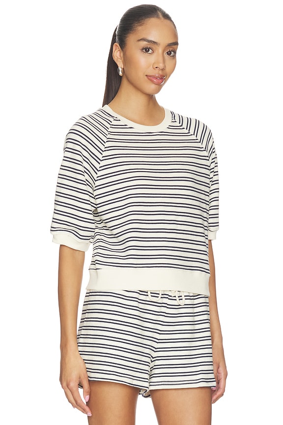 view 2 of 5 French Terry Bubble Sleeve Sweatshirt in Navy Stripe