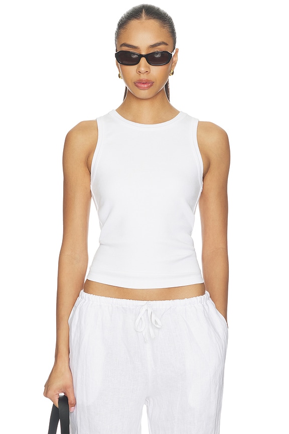 view 1 of 4 Daphne Structured Rib High Neck Tank in White