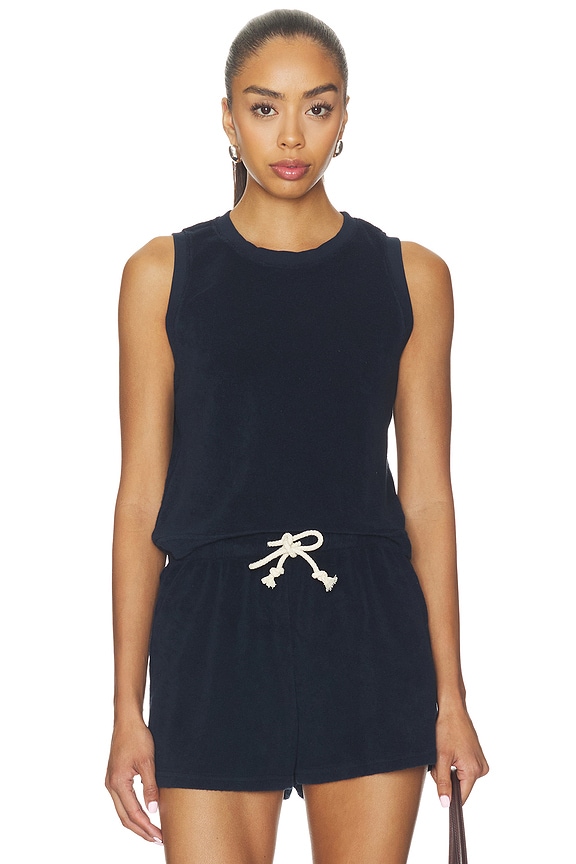 view 1 of 4 Esther Loop Terry High Neck Crop Tank in Navy