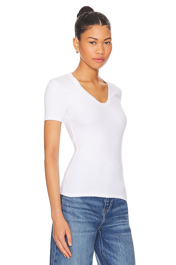 view 2 of 4 Short Sleeve Rib U Neck in White
