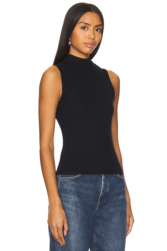 view 2 of 4 Luxe Rib Sleeveless Mock Neck Tank Top in True Black
