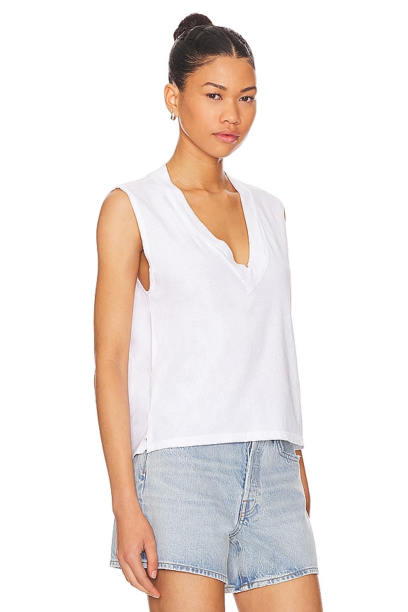 view 2 of 4 Cotton Sleeveless V Neck Tee in White