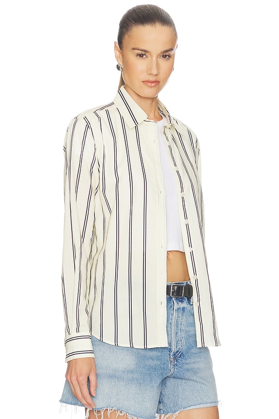 view 2 of 4 Cotton Poplin Slim Fit Button Down in Navy & Cobalt Stripe