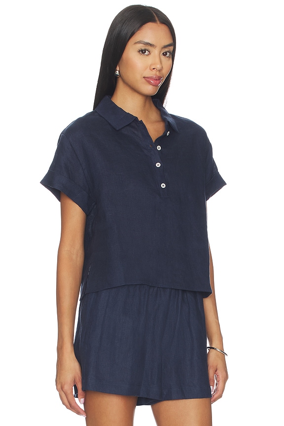 view 2 of 4 Linen 1/4 Button Down Collared Tee in Navy