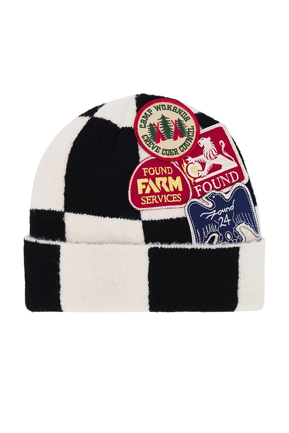 view 2 of 3 Check Multi Patch Beanie in Cream & Black