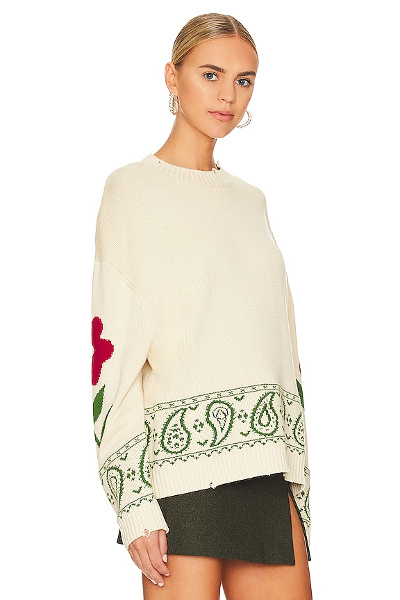 view 2 of 5 Knitted Floral Paisley Sweater in Cream