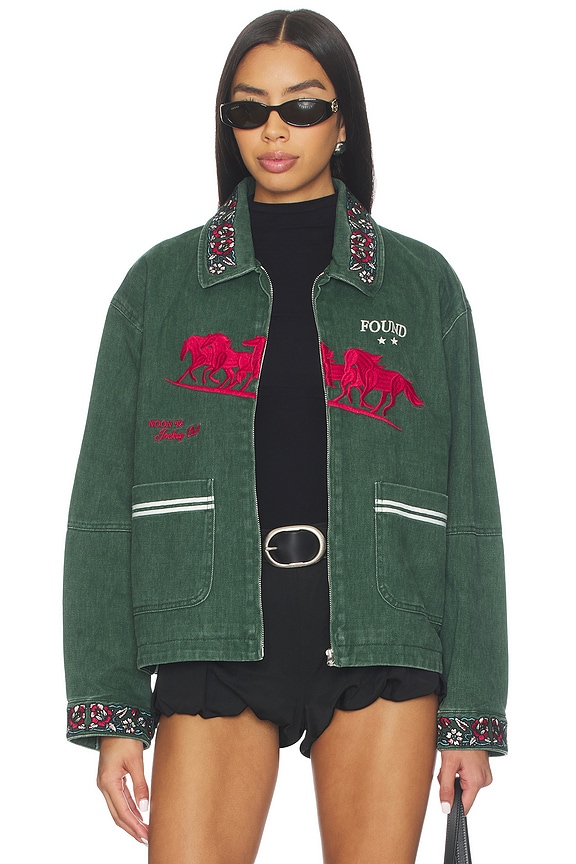 view 1 of 5 Jockey Club Embroidered Work Jacket in Vintage Forest