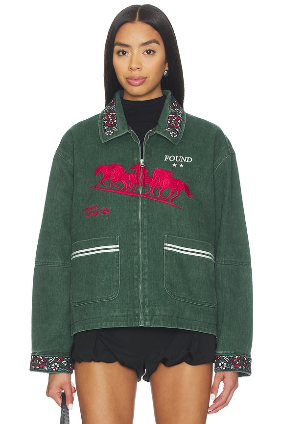 view 2 of 5 Jockey Club Embroidered Work Jacket in Vintage Forest